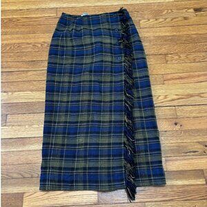 Coffee Bean J London Skirt Womens Sz 8 Blue Green Plaid Wrap Fringe Vintage NWT